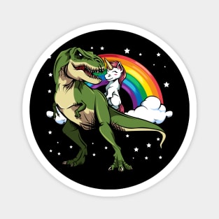 Unicorn riding a T-Rex - Rainbow Cute and Funny Magnet